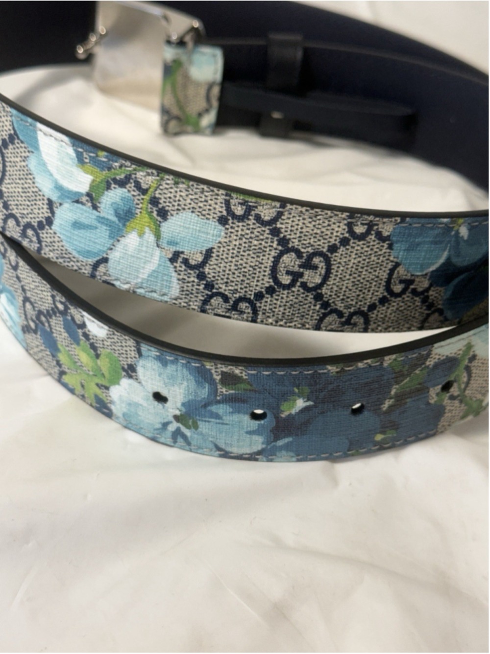 Gucci Gucci Silver Buckle Blue GG Supreme Coated Canvas Belt 95/38 floral - Picture 16 of 16